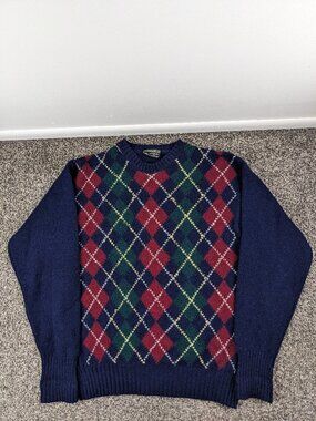 Vintage Preswick & Moore Sweater Shetland Wool Argyle Mens Medium Ireland Made